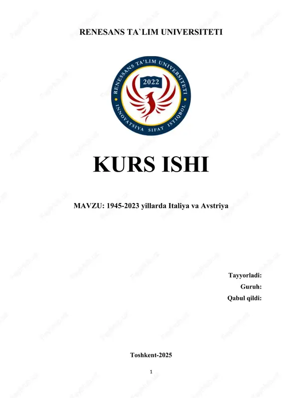 1945-2023 yillarda italiya va avstriya kurs ishi — DOCX