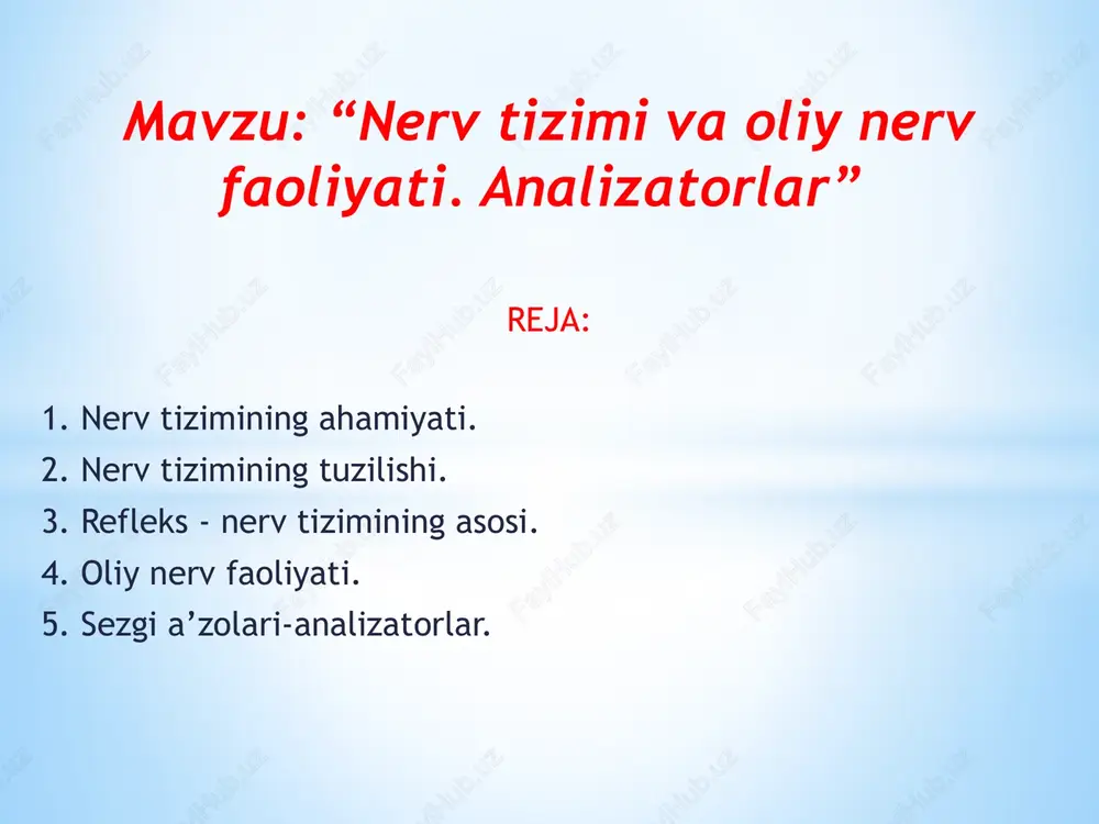 nerv tizimi va oliy nerv faoliyati. analizatorlar — PPTX