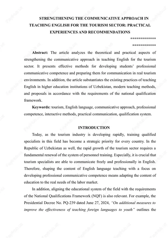 strengthening the communicative approach in teaching english for the tourism sector — DOCX