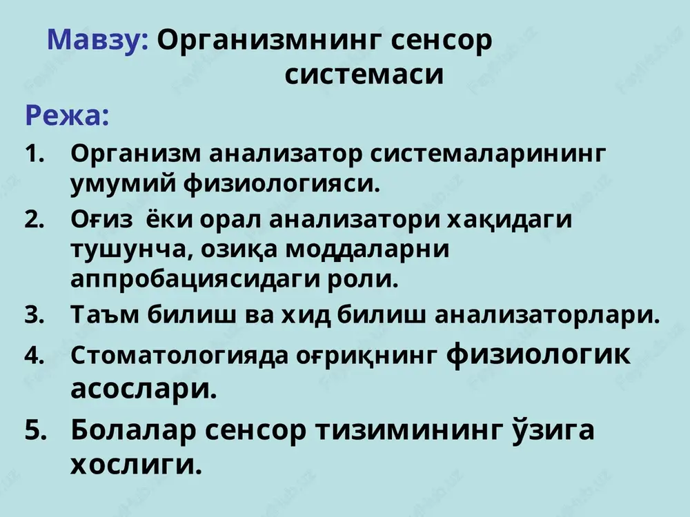 organizmning sensorsistemasi — PPT