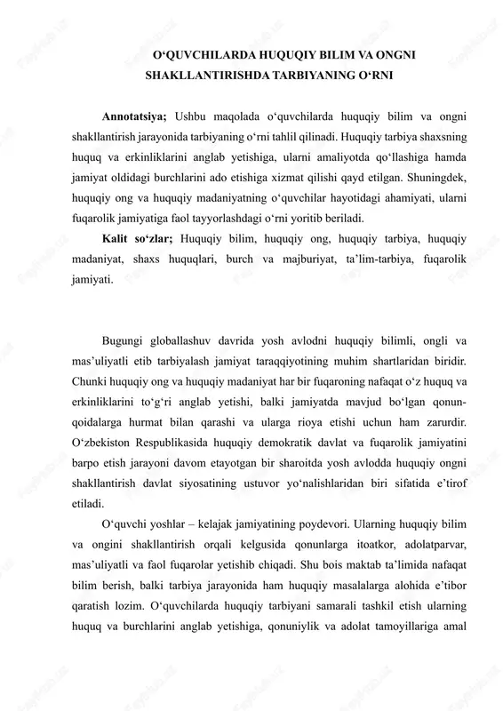 tarbiyaning o‘rni — DOCX