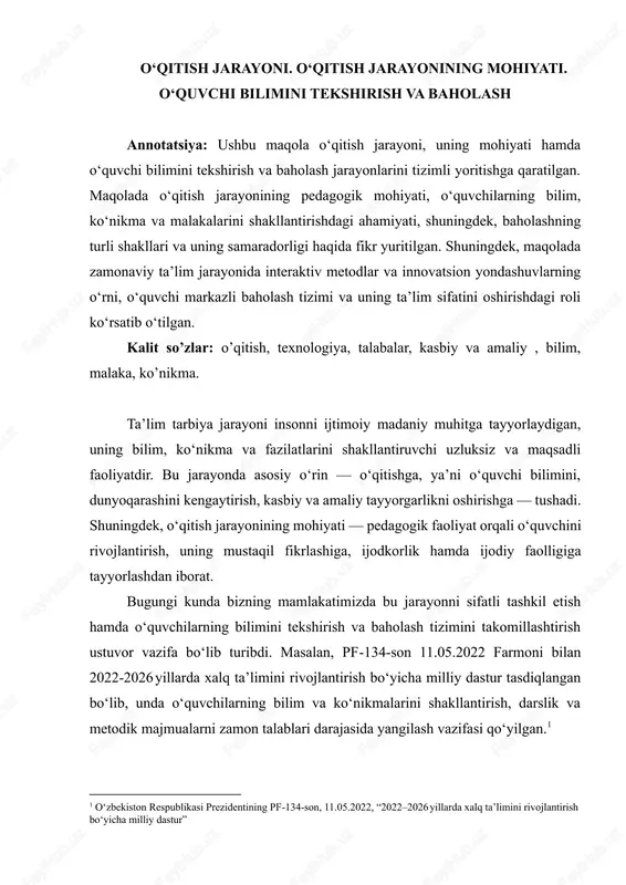 o‘qitish jarayoni — DOCX