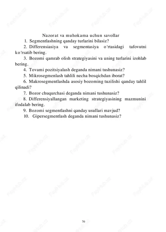 savollar nazorati va muhokamasi — PDF