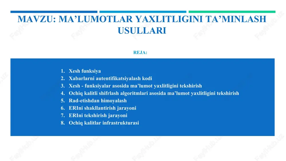ma’lumotlar yaxlitligini ta’minlash usullari — DOCX