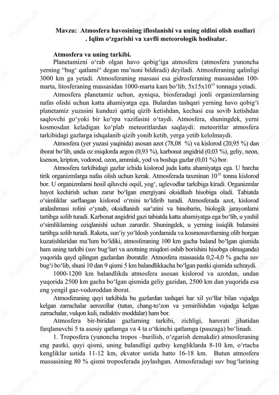 atmosfera havosining ifloslanishi va uning oldini olish usullari — DOCX