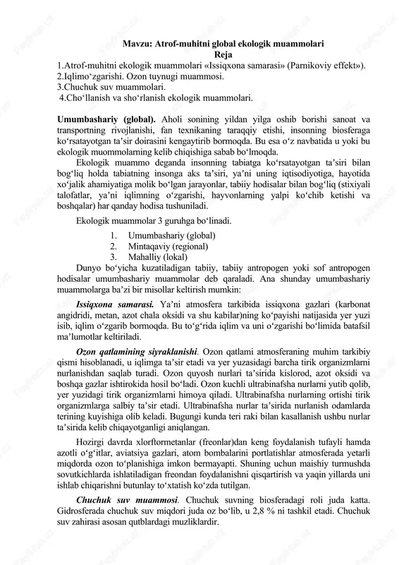 atrof-muhitni global ekologik muammolari — DOCX