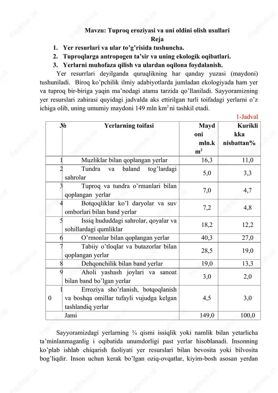 tuproq eroziyasi va uni oldini olish usullari — DOCX
