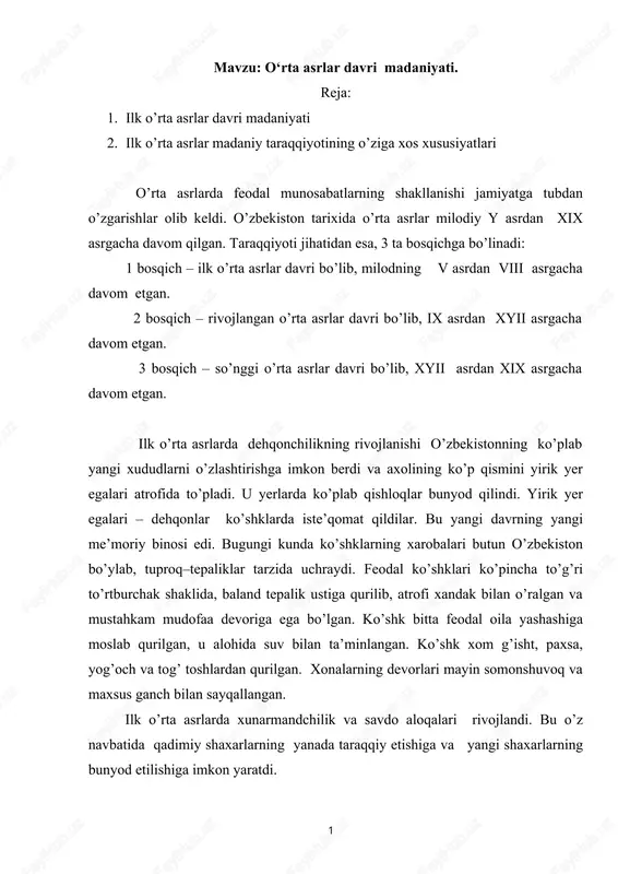 o‘rta asrlar davri madaniyati — DOCX
