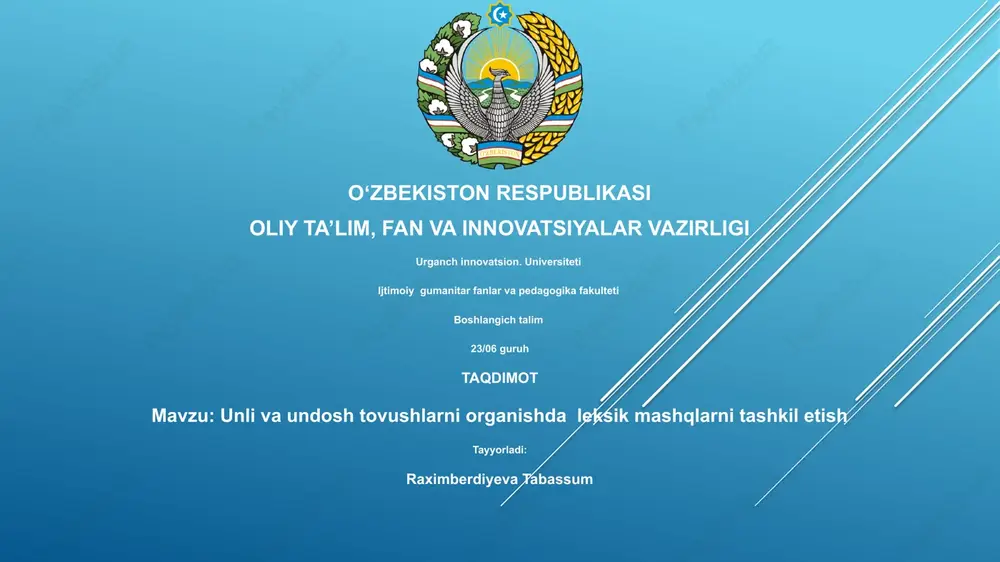 unli va undosh tovushlarni organishda leksik mashqlarni tashkil etish — PPTX