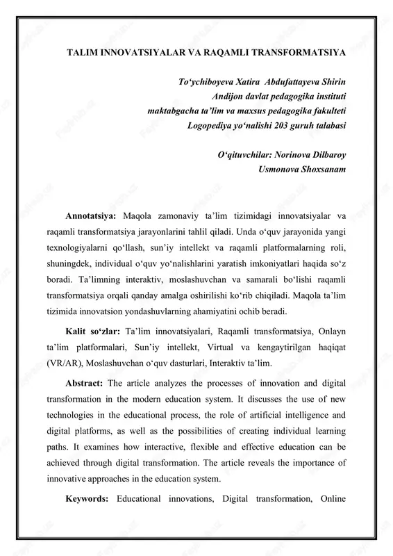 talim innovatsiyalar va raqamli transformatsiya — PDF
