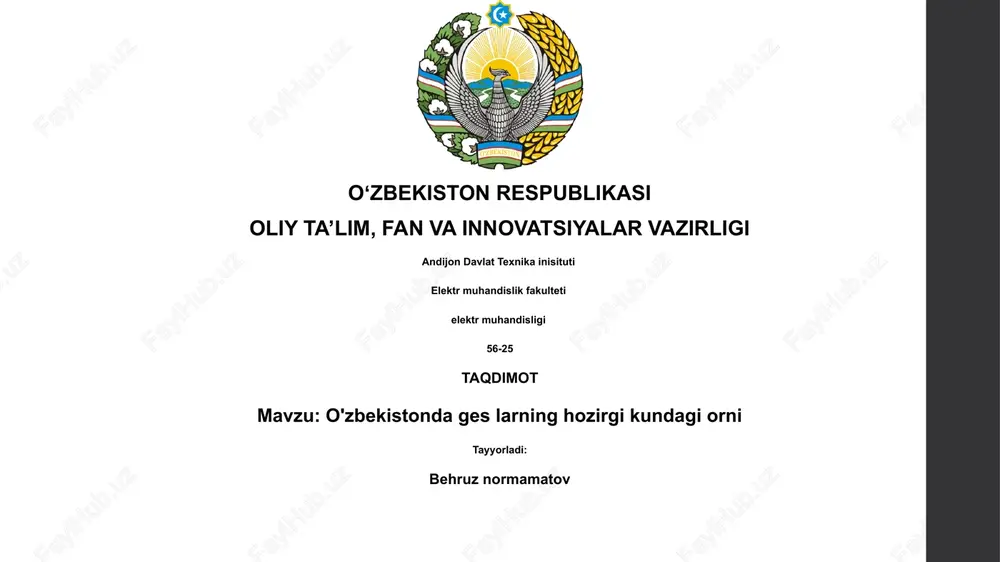 o'zbekistonda gidroelektr stansiyalarining hozirgi roli — PPTX