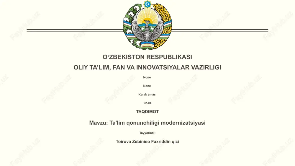 ta'lim qonunchiligi modernizatsiyasi — PPTX