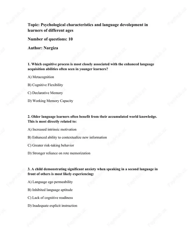 psychological characteristics and language development in learners of different ages — DOCX