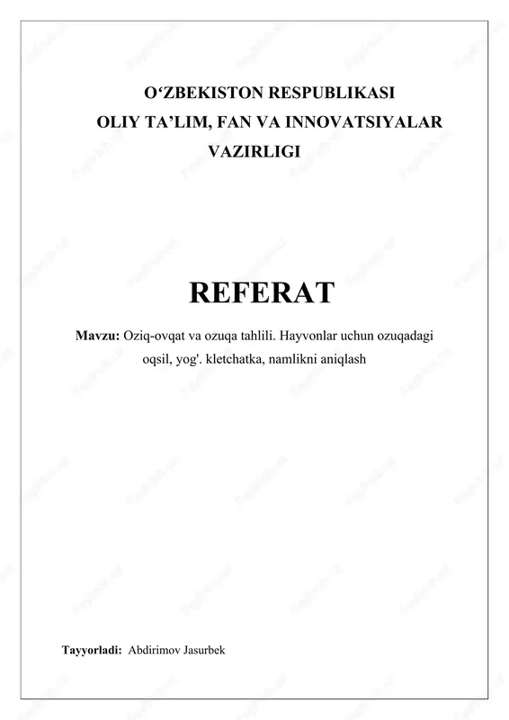 oziq-ovqat va ozuqa tahlili — DOCX
