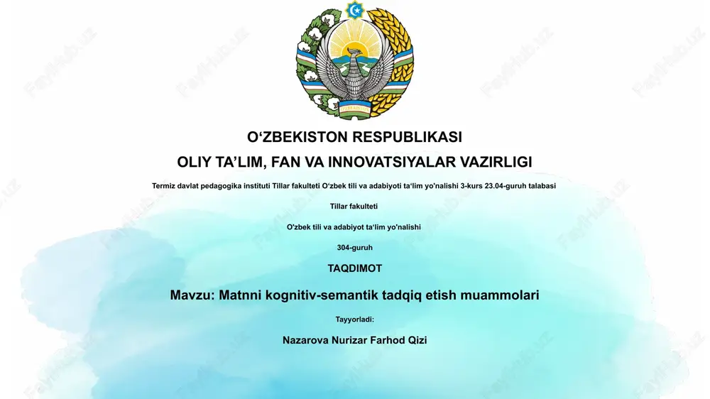 matnni kognitiv-semantik tadqiq etish muammolari — PPTX