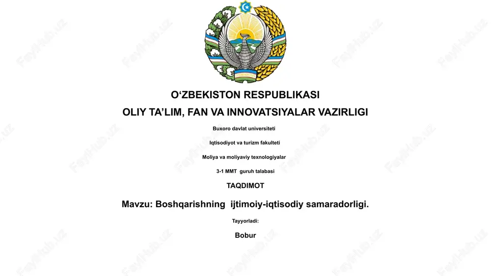 boshqarishning ijtimoiy-iqtisodiy samaradorligi — PPTX