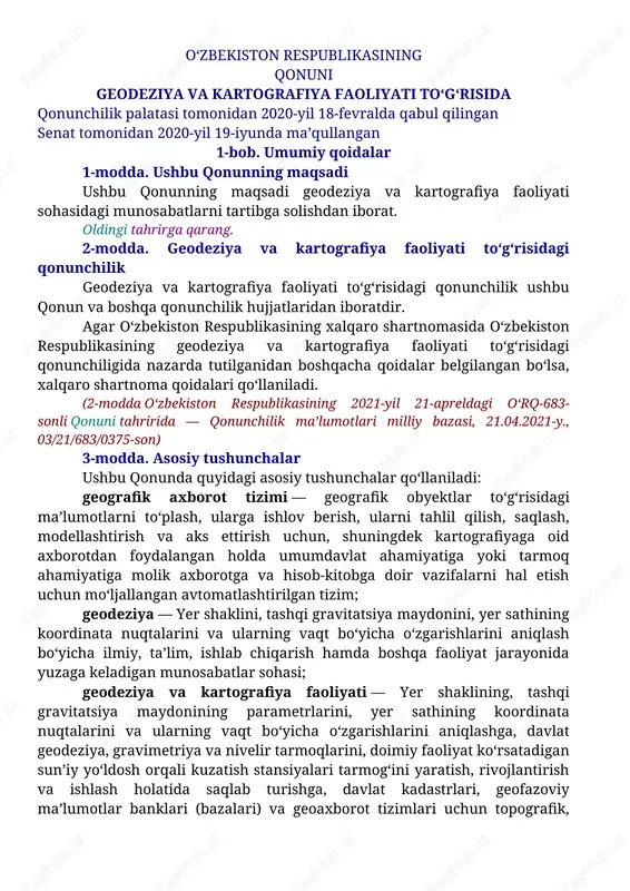 geodeziya va kartografiya qonuni — DOCX