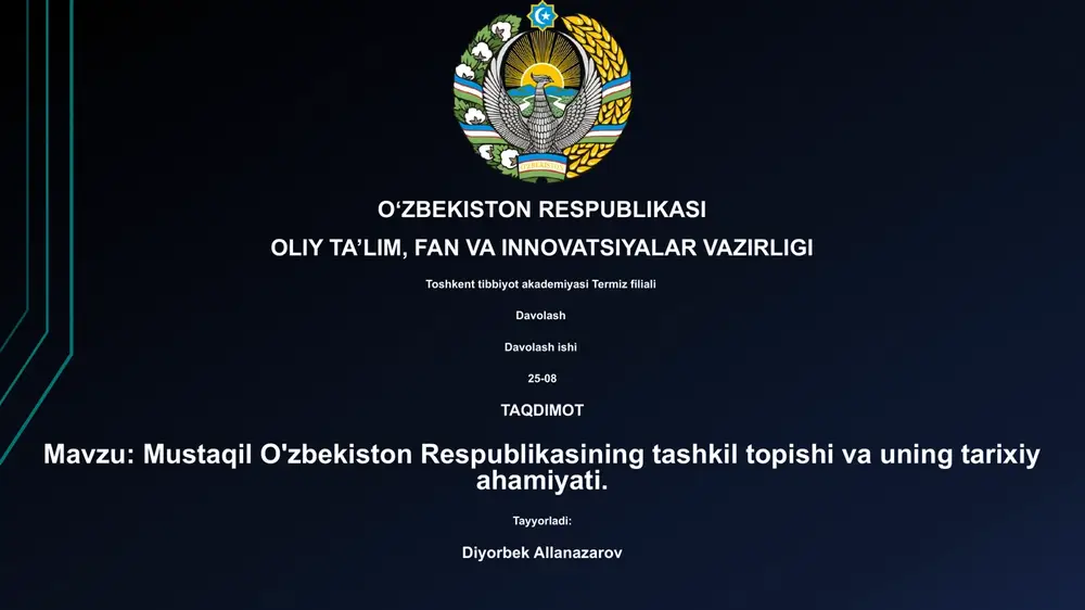 mustaqil o'zbekiston respublikasining tashkil topishi va uning tarixiy ahamiyati — PPTX