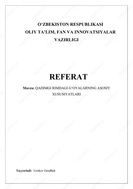 qadimgi rimdagi gʻoyalarning asosiy xususiyatlar — DOCX