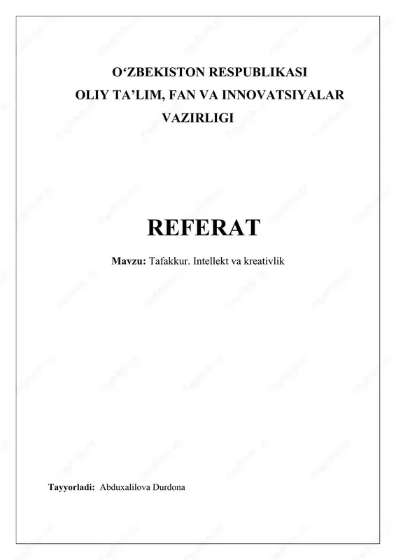 tafakkur, intellekt va kreativlik — DOCX