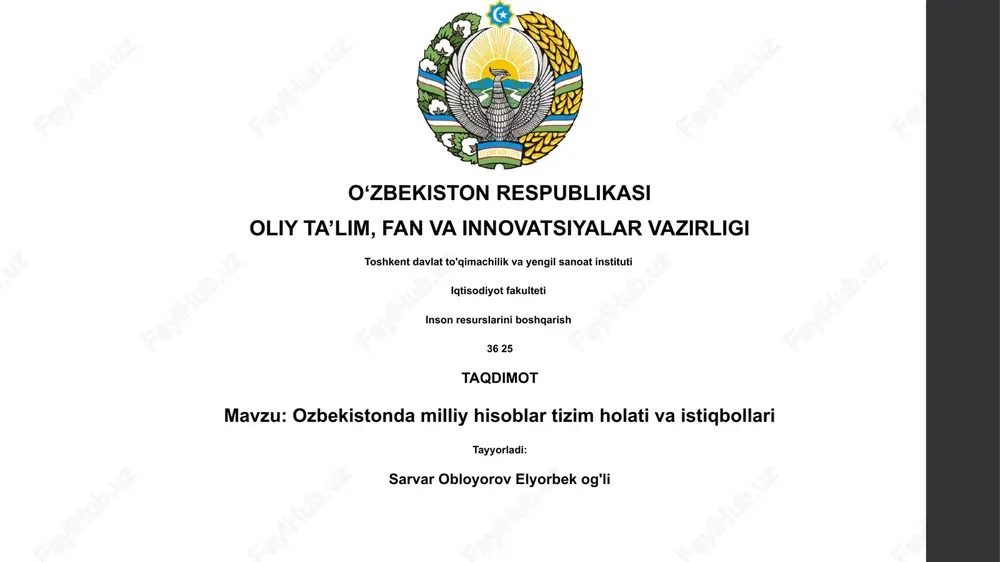 o'zbekistonda milliy hisoblar tizimi — PPTX