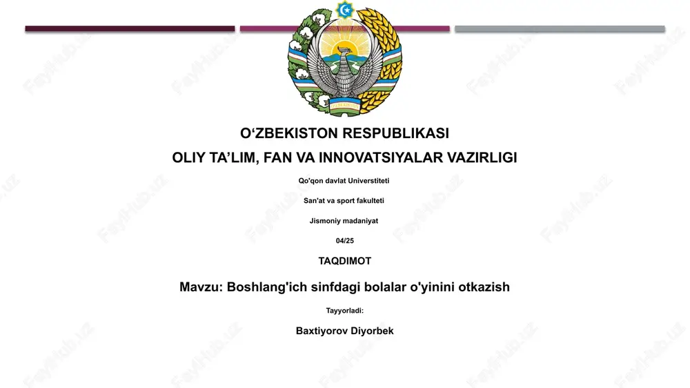 boshlang'ich sinfdagi bolalar o'yinini otkazish — PPTX