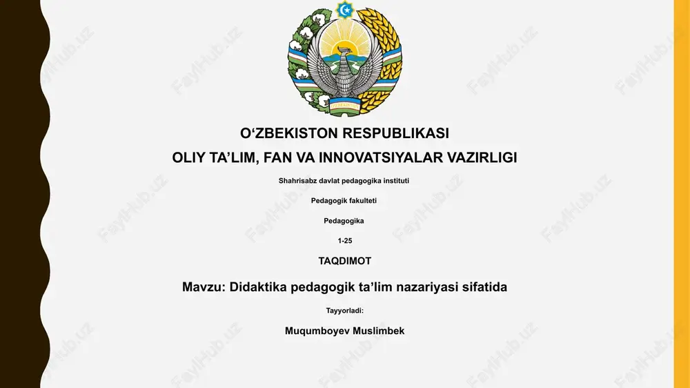 didaktika pedagogik ta'lim nazariyasi sifatida — PPTX