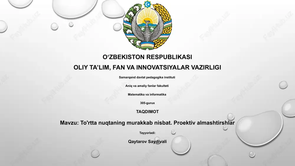 to'rtta nuqtaning murakkab nisbat. proektiv almashtirshlar — PPTX