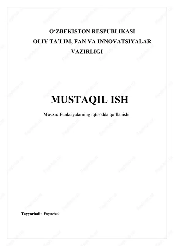 funksiyalarning iqtisodda qoʻllanishi — DOCX