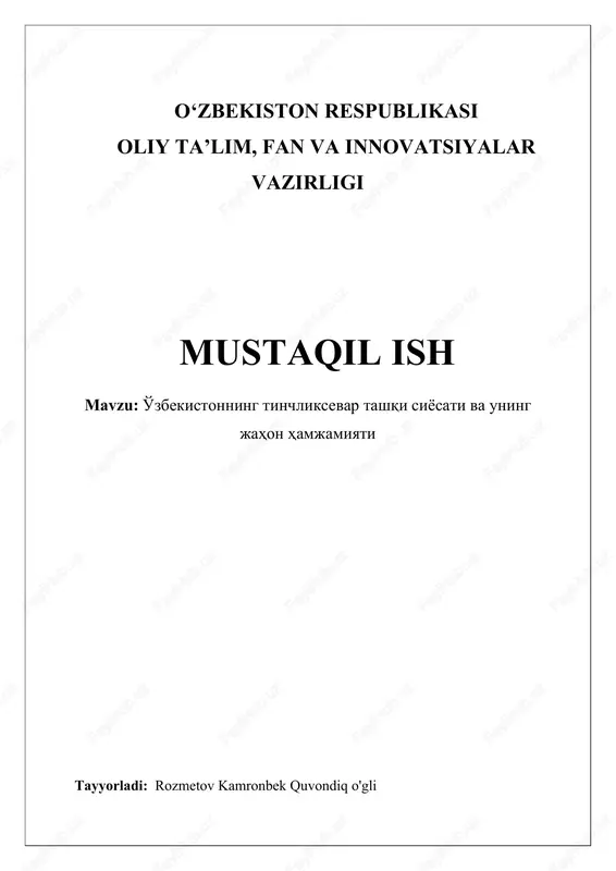 tinchliksevar tashqi siyosat — DOCX