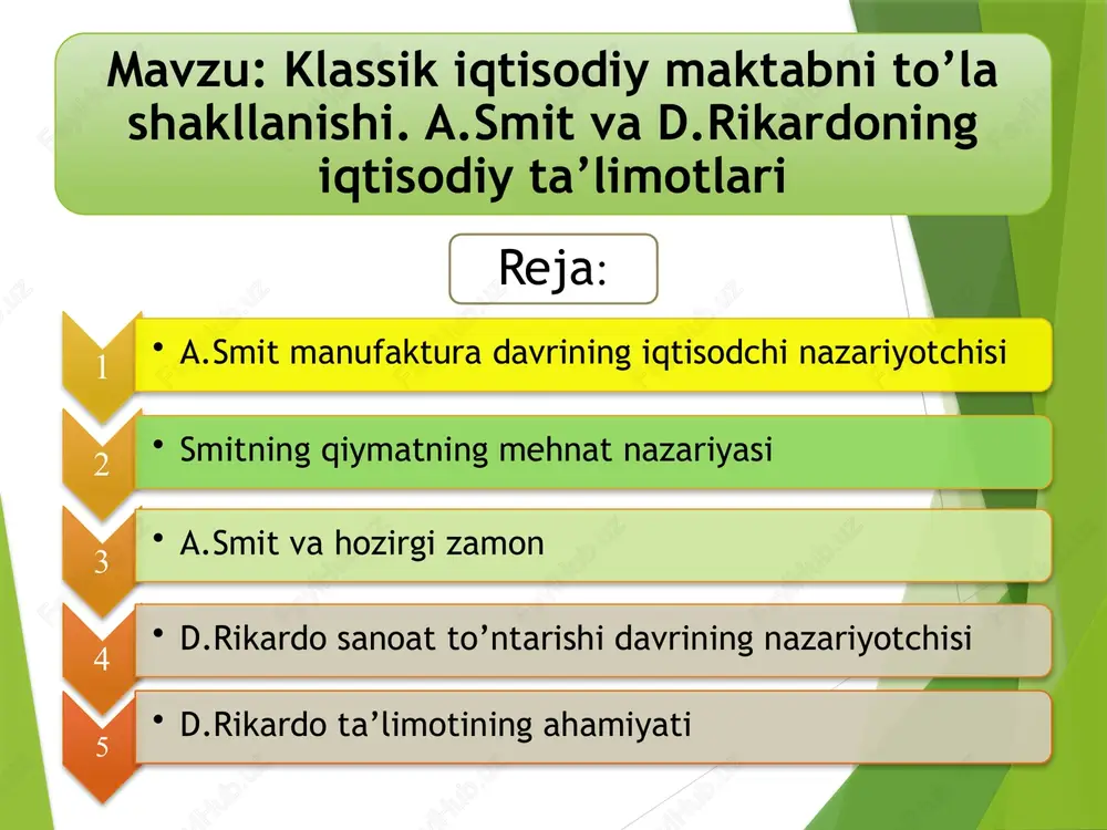 xviii asrning ikkinchi yarmidaklassik iqtisodiy maktab — PPTX