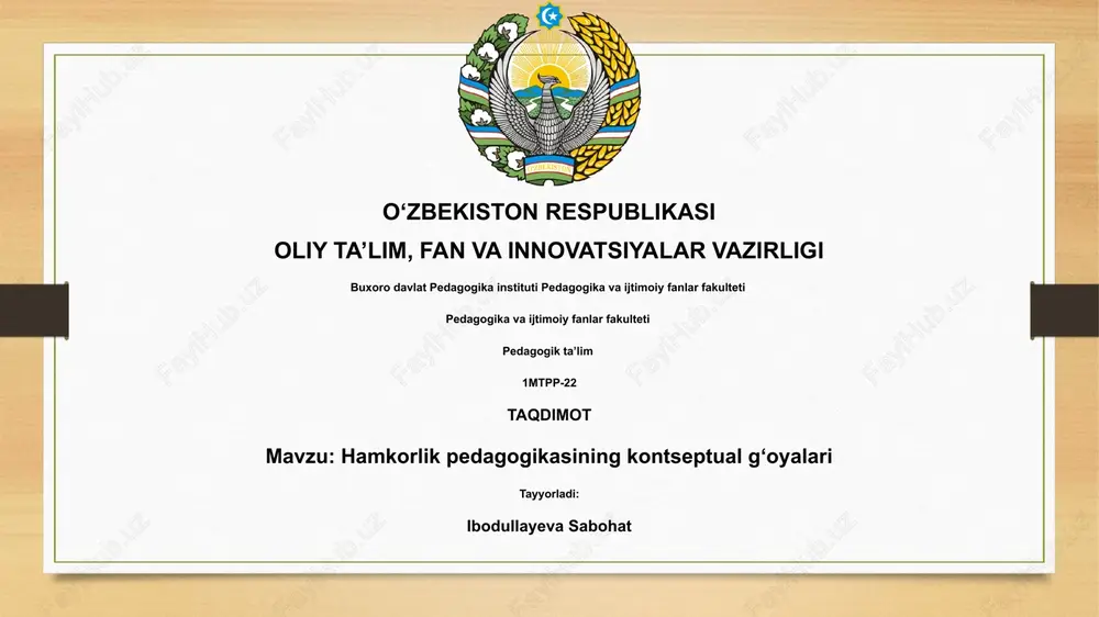pedagogik hamkorlikning kontseptual g‘oyalari — PPTX