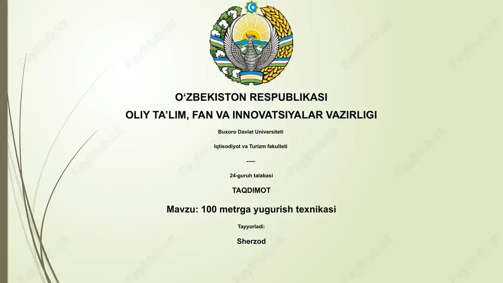 100 metrga yugurish texnikasi — PPTX