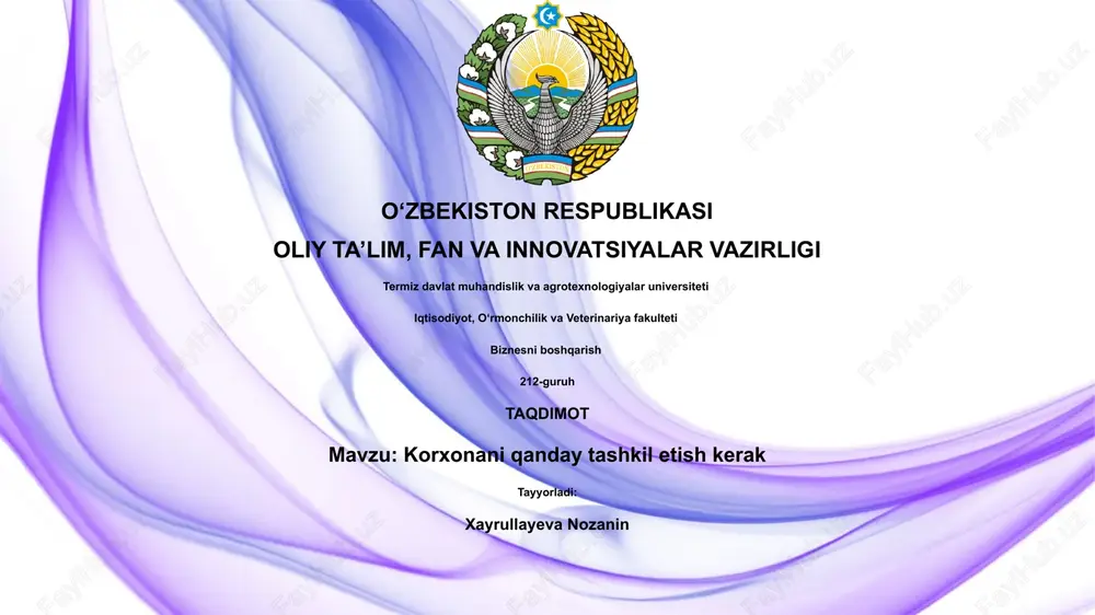 korxonani qanday tashkil etish kerak — PPTX