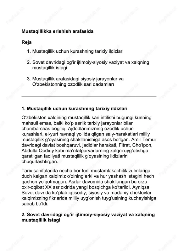 mustaqillikka erishish arafasida — DOCX
