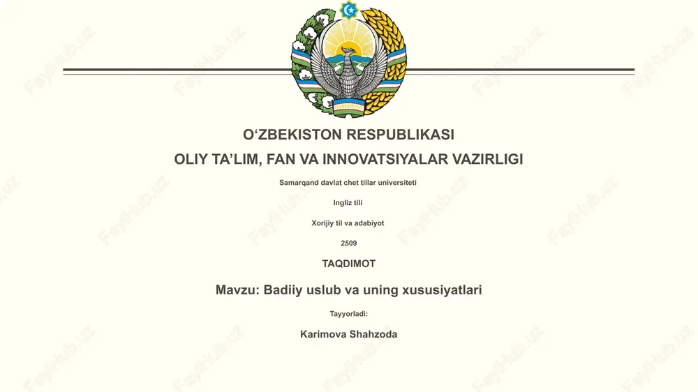 badiiy uslub va uning xususiyatlari — PPTX