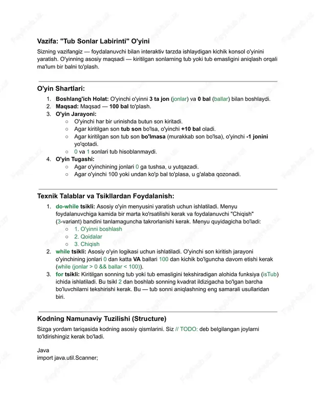 "tub sonlar labirinti" o'yini — PDF