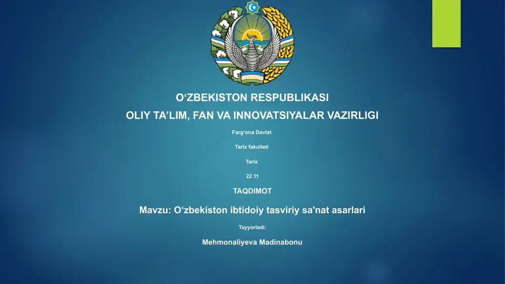 o'zbekiston ibtidoiy tasviriy sa'nat asarlari — PPTX