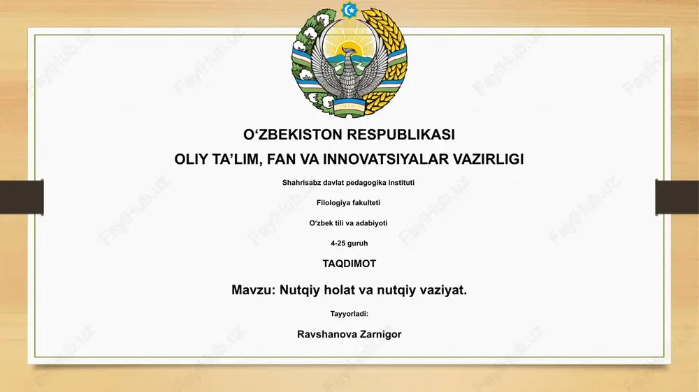 nutqiy holat va nutqiy vaziyat — PPTX