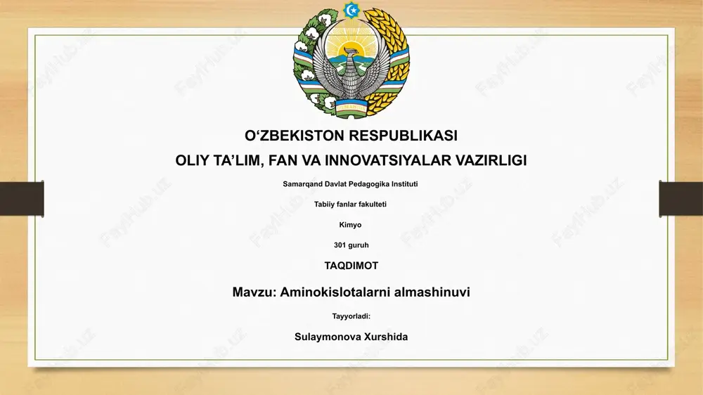 aminokislotalarni almashinuvi — PPTX