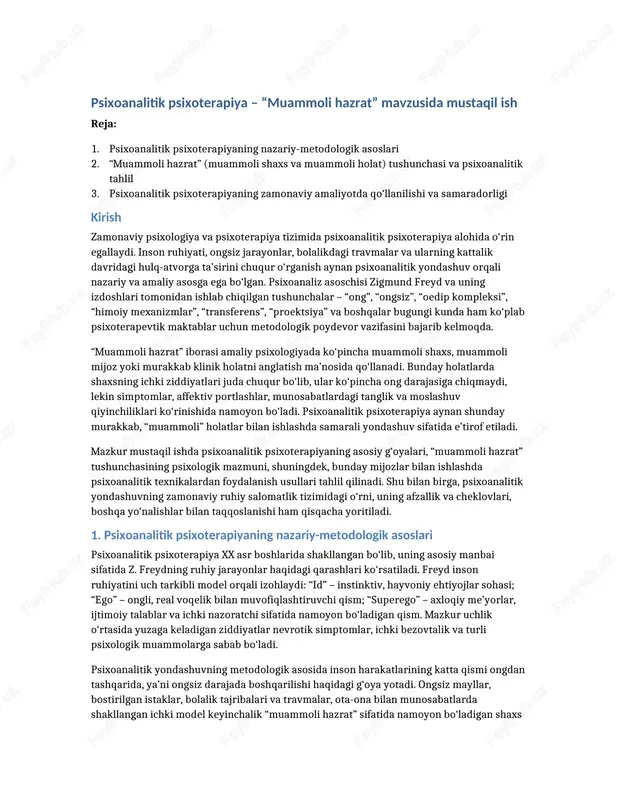 psixoanalitik psixoterapiya — DOCX