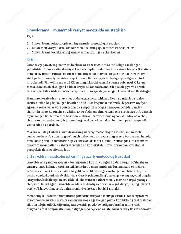 simvoldrama – muammoli vaziyat mavzusida mustaqil ish — DOCX