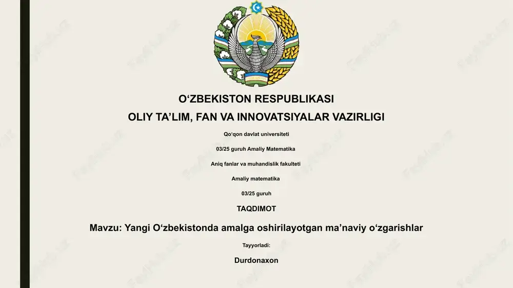 yangi o'zbekistonda ma'naviy o'zgarishlar — PPTX