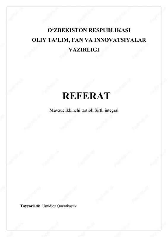 ikkinchi tartibli sirtli integral — DOCX