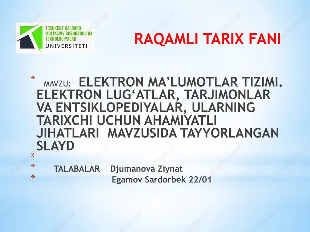 elektronmaʼlumotlar tizimi — PPTX