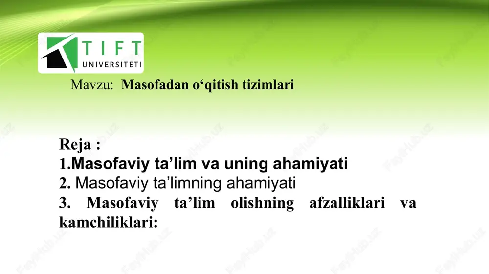 masofadan o‘qitish tizimlari — PPTX