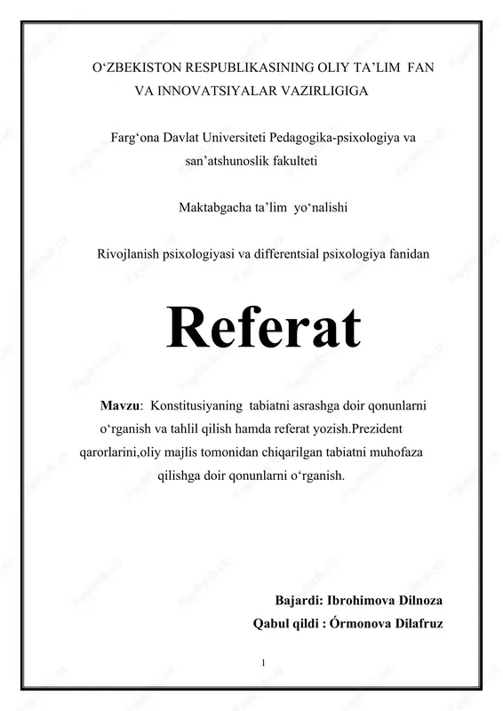 konstitutsiyaning tabiatni asrashga doir qonunlar — DOC
