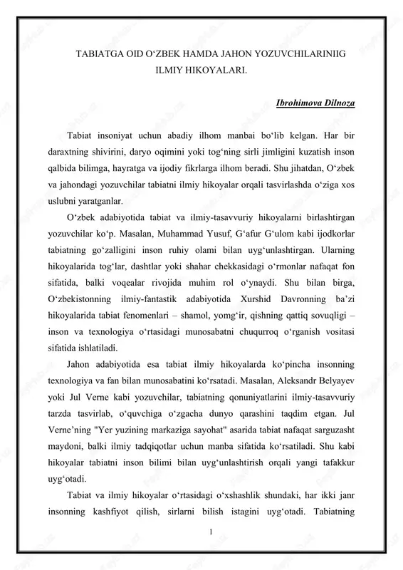 tabiatga oid o‘zbek hamda jahon yozuvchilariniig ilmiy hikoyalari — PDF