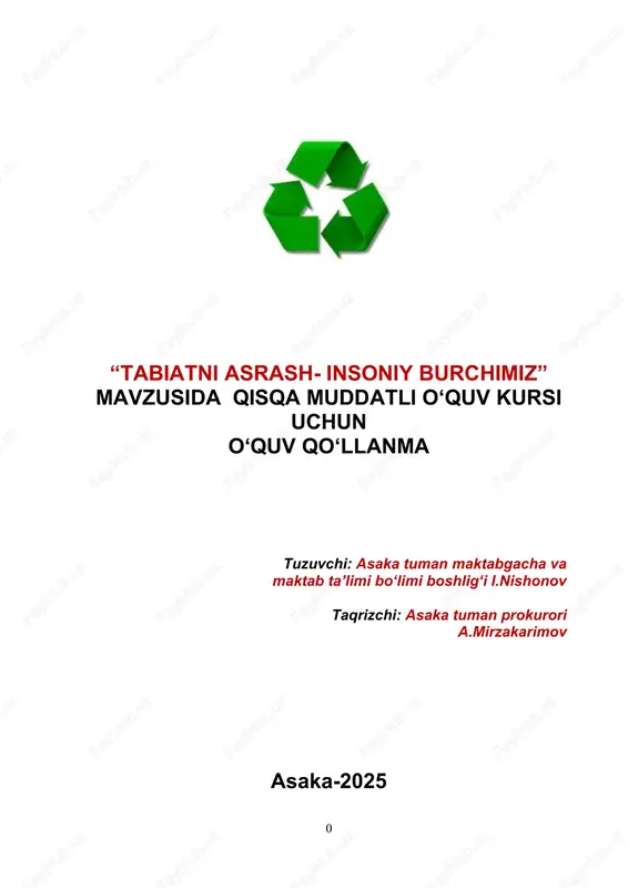 “tabiatni asrash- insoniy burchimiz” qisqa muddatli o'quv kursi — DOCX