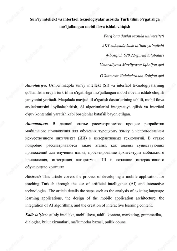 mobil ilova ishlab chiqish — DOCX
